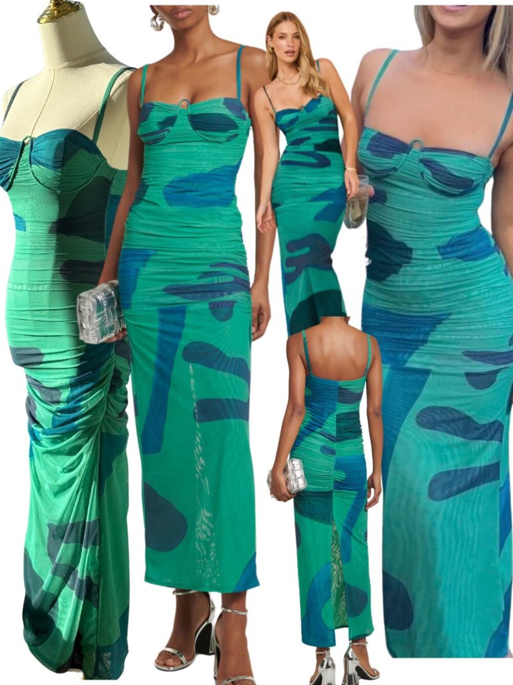 🆕 SIR THE LABEL 🧿NWOT Frankie Ruched Midi Dress, Emerald Reflection- Sz O /XXS